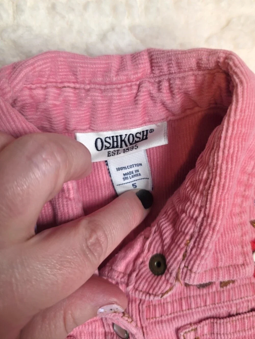 OshKosh Pink Corduroy Floral Embroidered Shirt Dress Girls 5